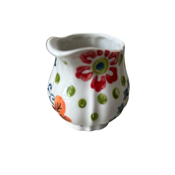 Pier 1 Imports Creamer Sugar Set Hand Painted White Red Floral - Picture 8 of 12